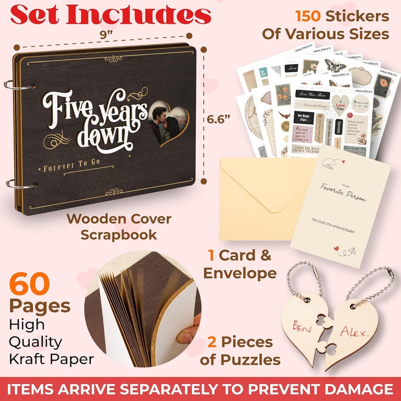 STOFINITY 5 Year Anniversary Wood Gifts For Men Women - Unique 5 Year Wedding Gifts For Husband Wife, Wooden Anniversary Scrapbook Photo Album Journal, Romantic 5th Marriage Gift For Couple - Image 2